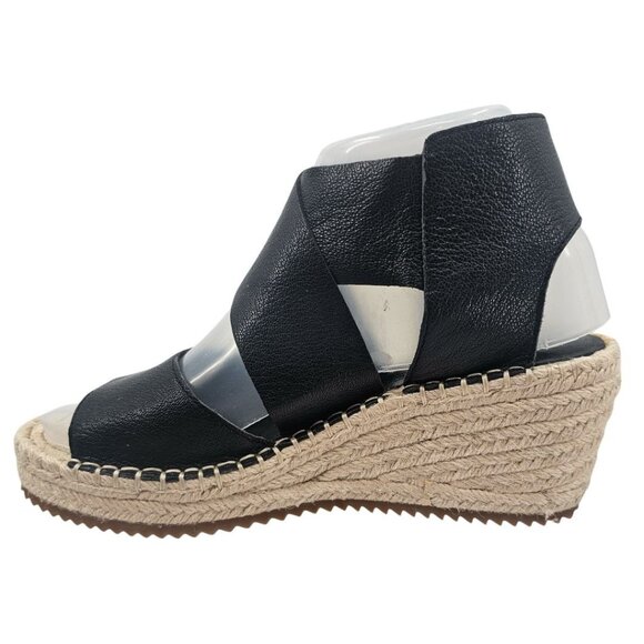 Eileen Fisher‎ Womens 7 Willow Espadrille Wedge Black Leather Sandals - Picture 2 of 10